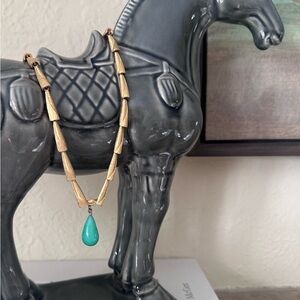 Vintage Gold Necklace with Green Stone Teardrop Pendant
